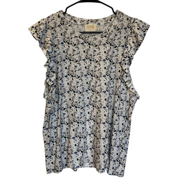 Nation LTD Tops - Nation LTD Paulette Top Cottage Floral Flutter Sleeveless Ruffle White Size XL